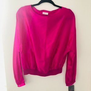 LABEL Womens 100% SILK PINK Long Sleeve BOAT NECK PULLOVER BLOUSE Top Size 12